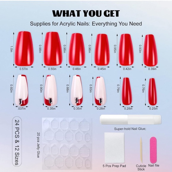 BUNDLE ANY 3 FOR $25 Red & White  color - Press on Gel Nails- New Set 💅 - Picture 3 of 8